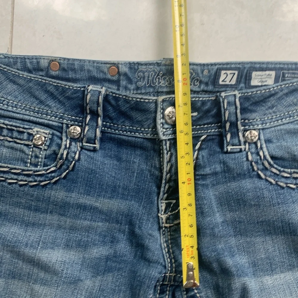 Signature skinny Miss Me med blue color jeans size 27 thick stitch low rise Y2K - Picture 6 of 12